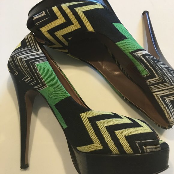 MISSONI Chartreuse Geometric Peep Toe Platform Stacked Heel Pump EU39/8 or 8.5 - Picture 7 of 8